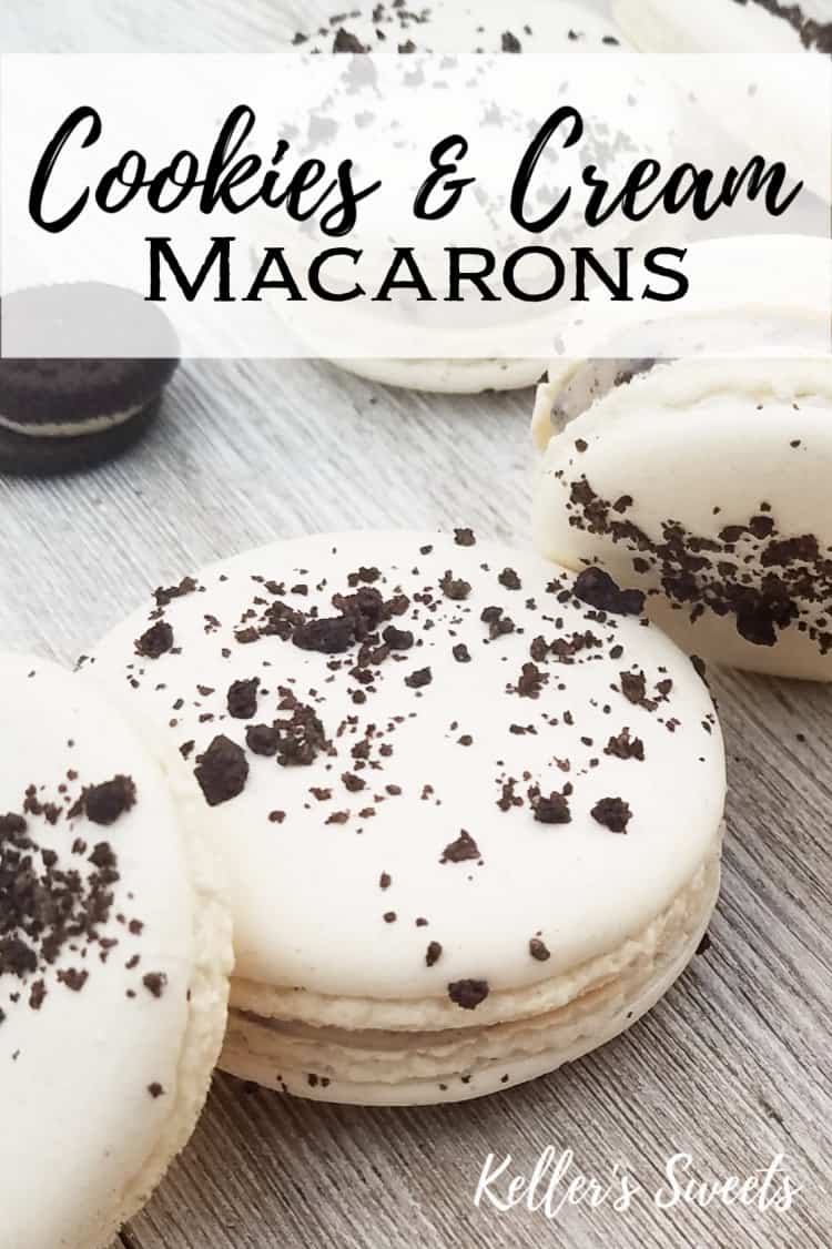 cookies and cream macarons on gray background with OREO cookies