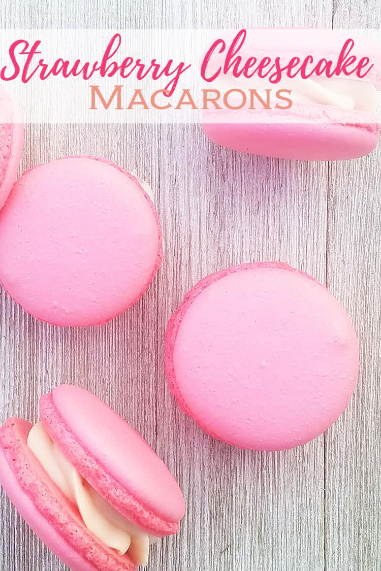 Strawberry Cheesecake Macarons on gray background