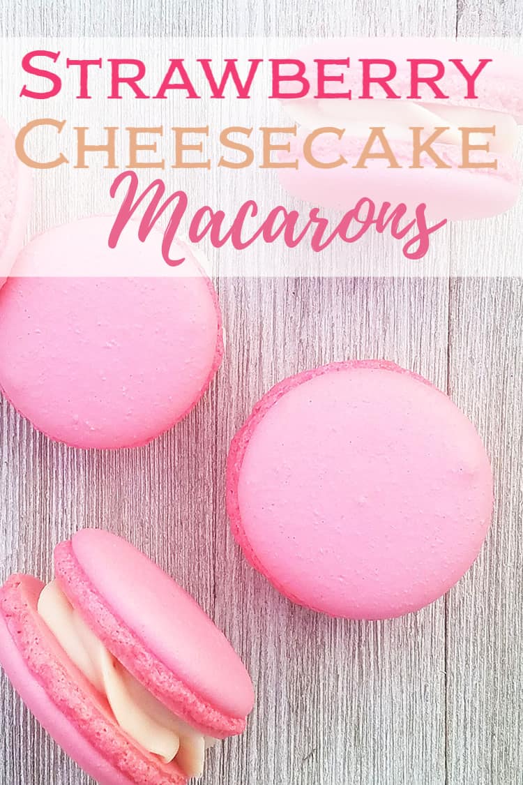 Strawberry Cheesecake Macarons with text