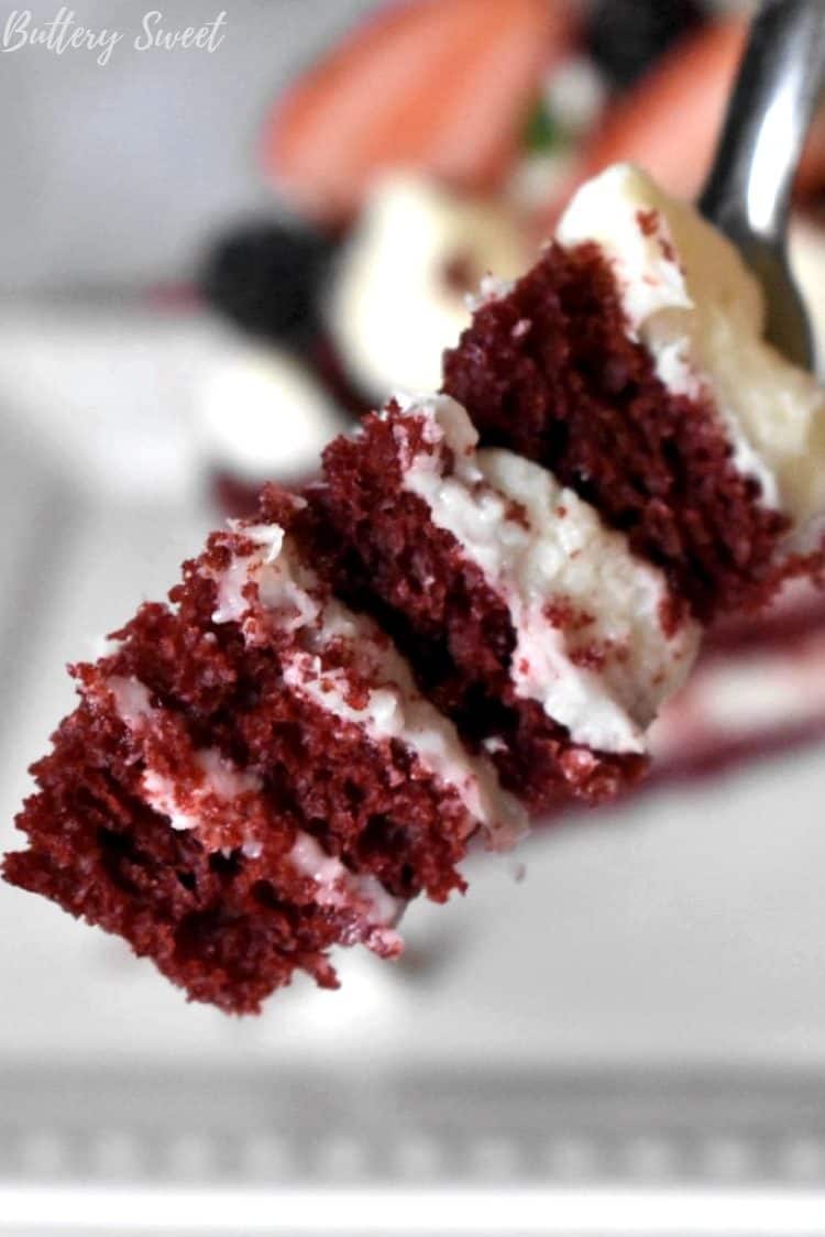 A bite of Easy Red Velvet Cake Recipe