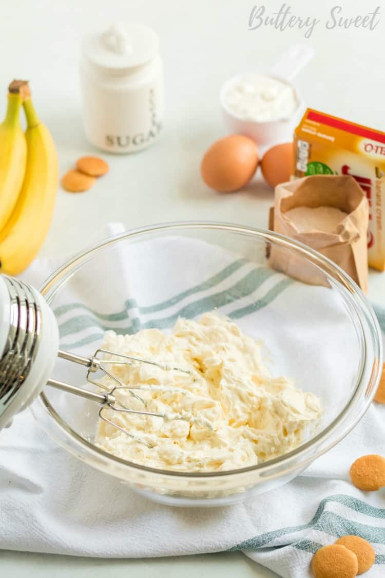 Making batter for Instant Pot Banana Pudding Cheesecake