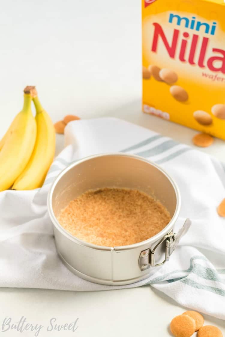 Crust in pan for Instant Pot Banana Pudding Cheesecake