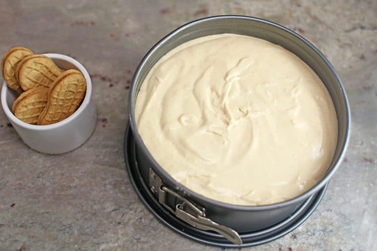 Instant Pot Nutter Butter Cheesecake batter before cooking in springform pan
