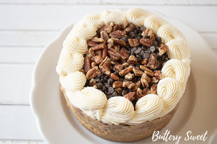 Instant Pot Pumpkin Pecan and Chocolate Chip Cheesecake with Buttercream Border