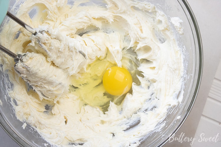 Creamed cream cheese with unbeaten egg added