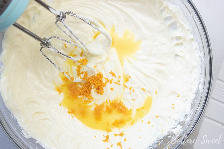 Cream cheese mixture with the orange juice and zest added.
