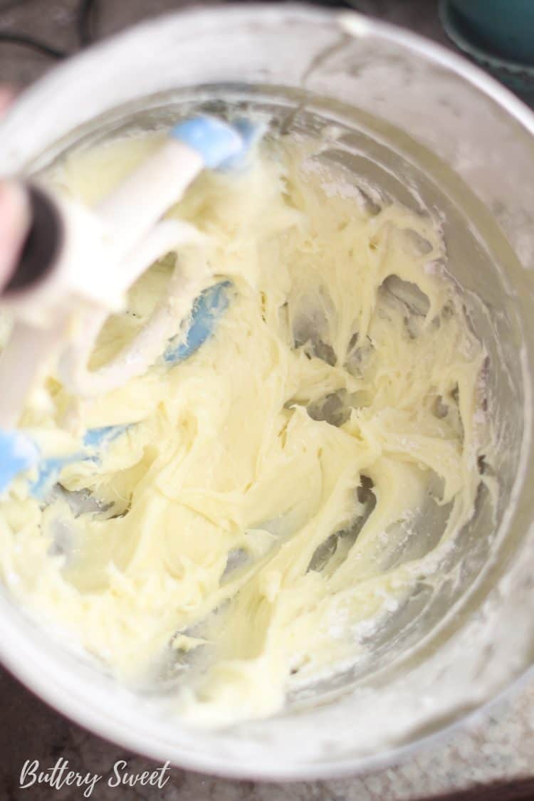 Mixing bowl filled with cream cheese frosting